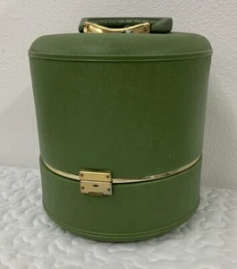 Vintage Hat Wig Box Rare Avocado Mcm 1950s 1960s Travel Blow Mold With Key - Picture 1 of 11