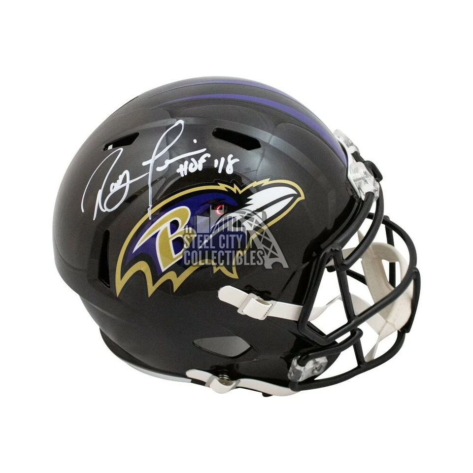 Ray Lewis HOF 18 Autographed Ravens Speed Replica Full-Size Football Helmet JSA - Image 1 of 1