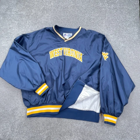 Vintage West Virginia Mountaineers Jacket Men 2XL Pullover Windbreaker WVU Lined Cover
