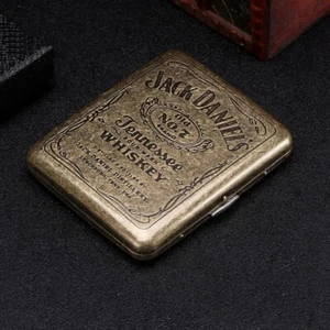 Vintage Metal Cigarette Case Bronze Box Retro Brass Tobacco Holder Jack Daniel - Foto 1 di 4