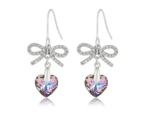 Elegant Dangle Heart Shaped Earrings Made with Swarovski Elements and Zircon - Picture 1 of 9