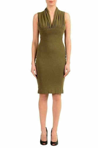 Dsquared2 abito tubino donna lana verde senza maniche bodycon US XS IT 38