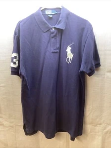 Ralph Lauren Polo Shirt Adult Large Slim Fit Navy Blue Pony Cotton Mens - Picture 1 of 5
