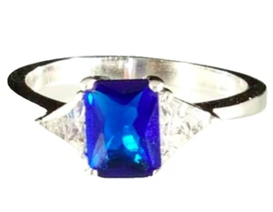 Silver Blue Cocktail Ring Size 9 birthstone September Cubic Zirconia NWT - Picture 1 of 8