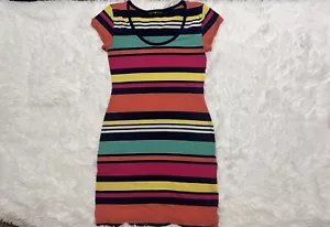 Derek Heart Mini Shortsleeved Colorful Striped Dress Juniors Medium Round Neck - Picture 1 of 4
