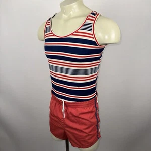 Vtg 60s 70s Tank Top Shirt Mens Striped Polyester Disco Hippie Skate XS Small - Picture 1 of 22
