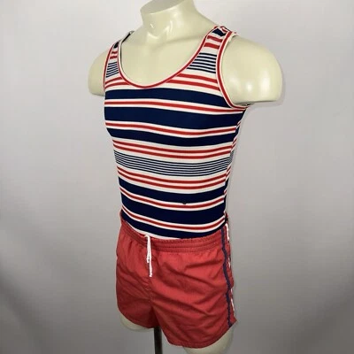 Vtg 60s 70s Tank Top Shirt Mens Striped Polyester Disco Hippie Skate XS Small - Image 1 of 4