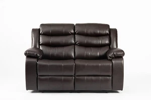 TURIN 2 SEATER RECLINER SOFA BROWN LEATHER AIRE - Picture 1 of 4