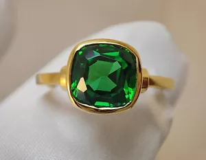 2.00Ct Lab Created Green Emerald Bezel Set Solitaire Ring 14K Yellow Gold Finish - Picture 1 of 7