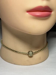 Vintage 90er minimalistische gleitende gebürstete goldfarbene Strass Kugel Halskette R1611 - Bild 1 von 4