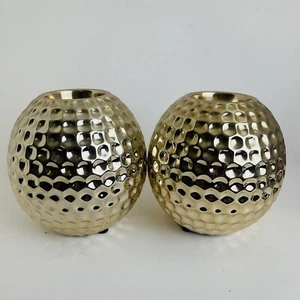 2 Gold Ball Textured Tealight Candle Holders Elegant Home Decor - Picture 1 of 3