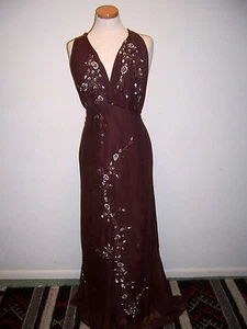  5.5yd SILK GEORGETTE MAHOGONY EBROIDERED CLIMBING FLORAL BORDER DESIGNER FABRIC - Picture 1 of 8