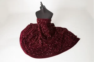 Burgundy Velvet Stretch with All Over Sequins, 54/55", Apparel&Clothing, Decor - Picture 1 of 6