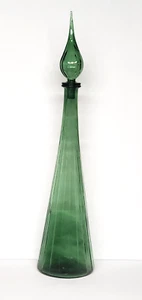 Vintage Green Genie Bottle Paneled Glass 26" Empoli Italy MCM STOPPER REPAIRED - Picture 1 of 18