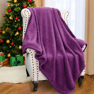 Soft Fuzzy Cozy Throw Blanket with Fluffy Sherpa Fleece for Sofa Couch Bed Women - Picture 1 of 7