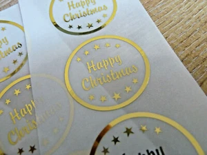 Sobres de tarjetas pegatinas de feliz Navidad doradas sobre etiquetas transparentes artesanía XGCFOIL3 - Imagen 1 de 2