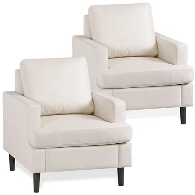 2 PIEZAS Silla Acento Sillón Tapizado Silla de Salón con Patas Resistentes Beige Foto 1 de 4