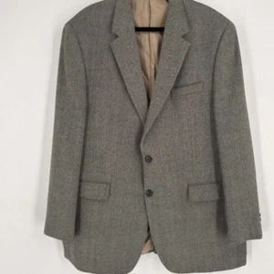 Vintage Ralph Lauren Double Breasted Blazer lambsWool Herringbone brown Size 46L - Picture 1 of 16