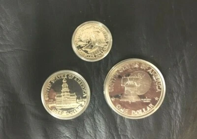 1976-S Proof Set of 3 Coins Bicentennial 40% Silver Ike Dollar Half Quarter UNC - Image 1 of 4