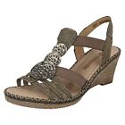 Ladies Grey / Silver Open Toe Remonte Summer Wedge Sandals D6747