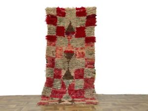 Moroccan Check Runner Rug Berber Handmade Carpet soft Wool Area Outdoor 3x6'6"ft