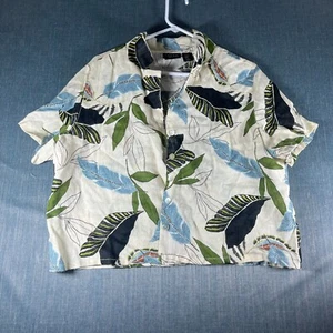 Tahari Mens Shirt Ivory Leaf Print Button Down Size XL European Crown Flax Linen - Picture 1 of 11