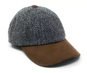 Gorra de golf o béisbol Harris tweed en espina de arenque negra unisex - Imagen 1 de 3