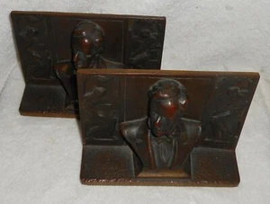 Antikes PAAR BUCHSTÜTZEN Präsident Abraham Lincoln massive Bronze Buchstützen - Bild 1 von 4