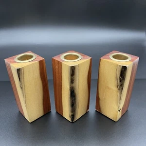 handmade wood 4” candle stick holders set of 3 - Picture 1 of 12