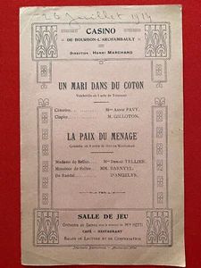 Casino : Programme du Casino de Bourbon-l'Archambault juillet 1914 - Bild 1 von 2