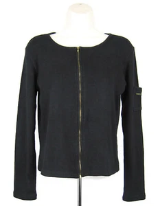 DKNY JEANS Womens Size Small Black Full Zip Sweater Long Sleeve Ribbed Elastic - Picture 1 of 9