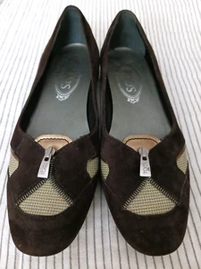 TOD'S Italy Slipper Braun & Gold Wildleder Leder Loafer Komfort Schuhe 38/US 8 EUC - Bild 1 von 5