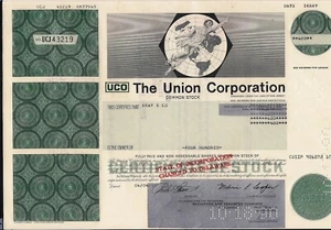 Stock certificate Union Corporation. State of New Jersey - Picture 1 of 1