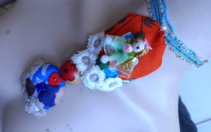 HANDMADE STATEMENT NECKLACE COTTON+LACE  FABRICS MULTI COLOR+BEADS   NO STONE  - Picture 1 of 12