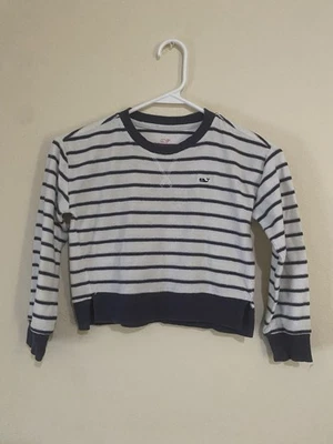 Blusa suéter Vineyard Vines XS 5-6 infantil listrada tecido felpudo azul branca - Imagem 1 de 3