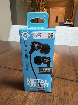 JLab Audio Metal Wireless Earbuds, Black, Universal Mic w/Volume + Trac Control