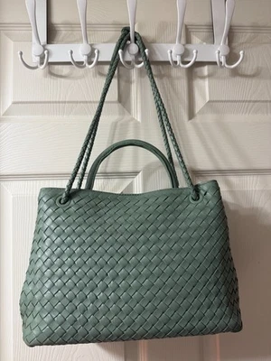 Quince Italian Leather Handwoven Satchel Bag 9.5x13.5x7.5” Sage Green - Image 1 of 4