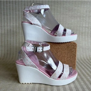 Darling CROCS white And Pink Wedge Sandals - Picture 1 of 11