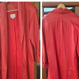 Soft Leather Red Long Jacket Size Small - Picture 1 of 1