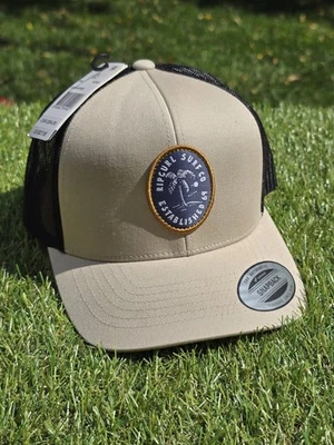 Rip Curl Men's Trucker Hat Taupe + Black Palm Tree Logo Patch Snapback Cap NWT - Image 1 of 4