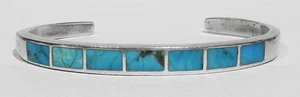Bracciale Old Pawn anni 50 nativi americani Zuni argento 925 turchese intarsiato 6" - Foto 1 di 5