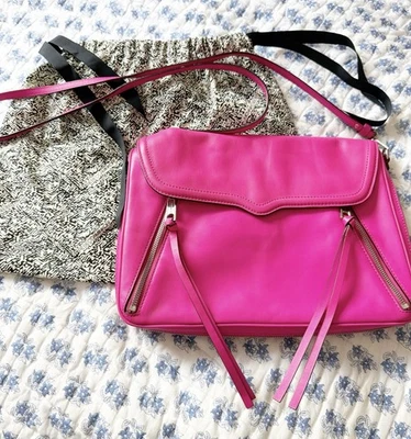 "Bolso bandolera de cuero rosa ácido Rebecca Minkoff 13"" herrajes plateados" Foto 1 de 4