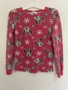 Disney Kid Girl Minnie Mouse Snowflake Christmas Cotton Long Sleeve PJ Top Red 8 - Picture 1 of 4