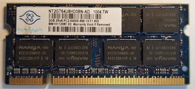 Nanya 2GB DDR2 800MHz SO-DIMM PC2-6400S RAM – 2Rx8 – Modèle NT2GT64U8HD0BN - Image 1 of 2