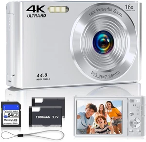 2025 4K 44MP Autofocus Digital Camera with 16X Zoom and 64GB SD Card - Picture 1 of 7
