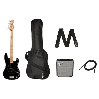 Squier Affinity Series Precision Bass PJ Pack w/Rumble 15 Amp - Black w/Maple FB - Image 1 of 4