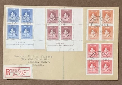 Cubierta Coronación Nauru 1937 KGVI SC 35-38 SG 44-47 bloque 4 muy fina rara REG Foto 1 de 2