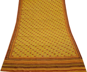 Sushila Vintage Sari Amarillo 100% Pura Crepé Seda Estampado 5 Yardas Tela Suave - Imagen 1 de 9