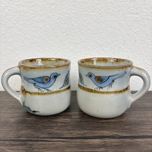 2 Ken Edwards Pottery El Palomar Mexico Tonala Coffee Cup Mug Blue Bird Folk Art - Picture 1 of 24