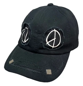 99%is PEACEMINUSONE StrapBack Hat Korean Brand Logo Trashed Distressed Black Cap - Picture 1 of 14
